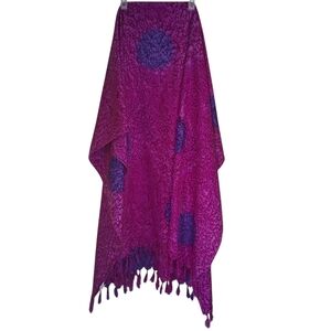 Creations Fuschia Purple Dyed Dots Fringe Beach Pool Swimsuit Wrap Sarong OS